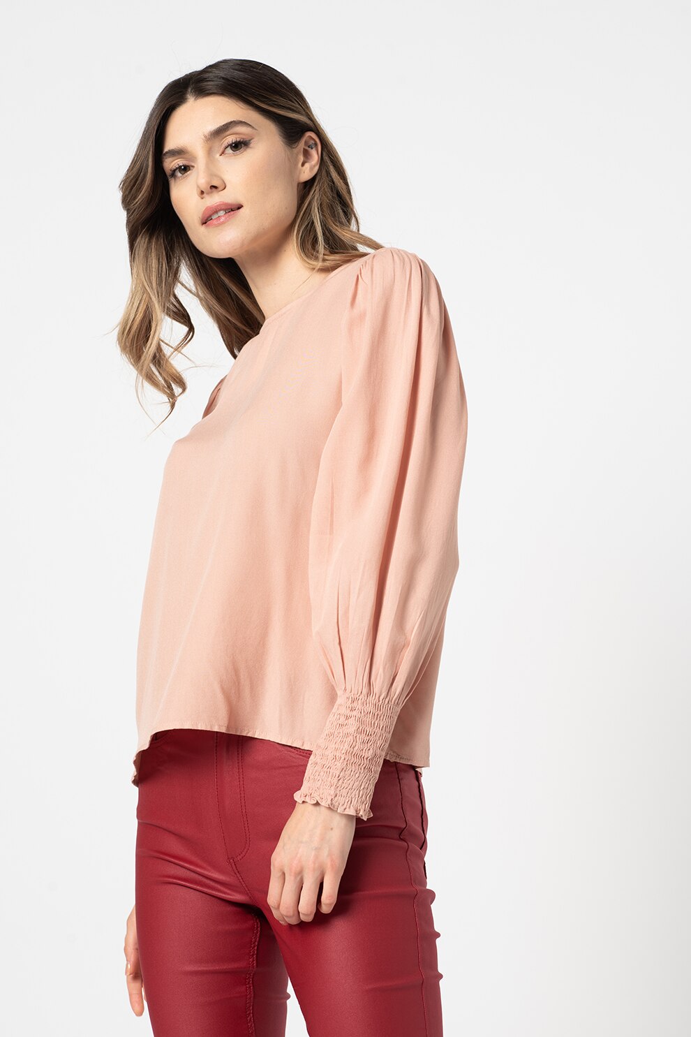 Vero Moda, Bluza cu mansete elastice Vilma, Roz pastel