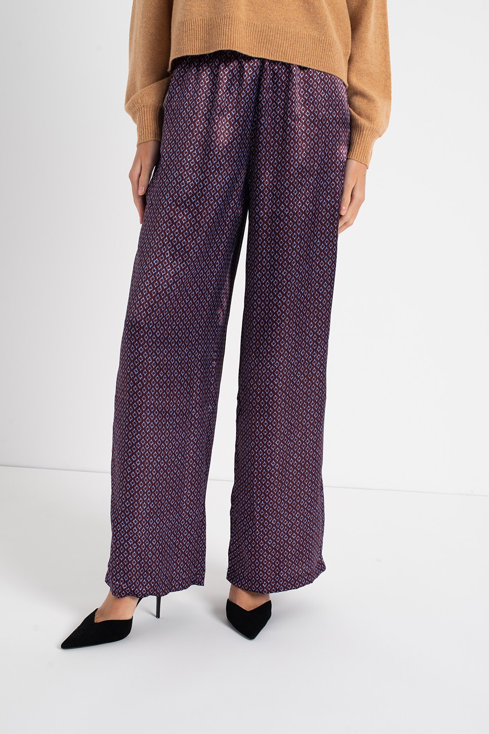 Vero Moda, Pantaloni ampli cu model geometric Xara, Purpuriu/Albastru