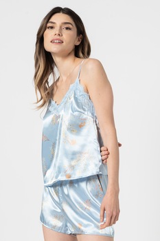 Vero Moda, Pijama cu insertii de dantela Sille, Albastru azur/Maro nisip Vero Moda, Pijama cu insertii de dantela Sille, Albastru azur/Maro nisip