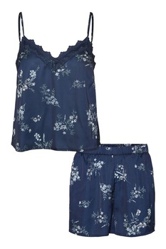 Vero Moda, Pijama cu insertii de dantela Sille, Bleumarin/Alb Vero Moda, Pijama cu insertii de dantela Sille, Bleumarin/Alb