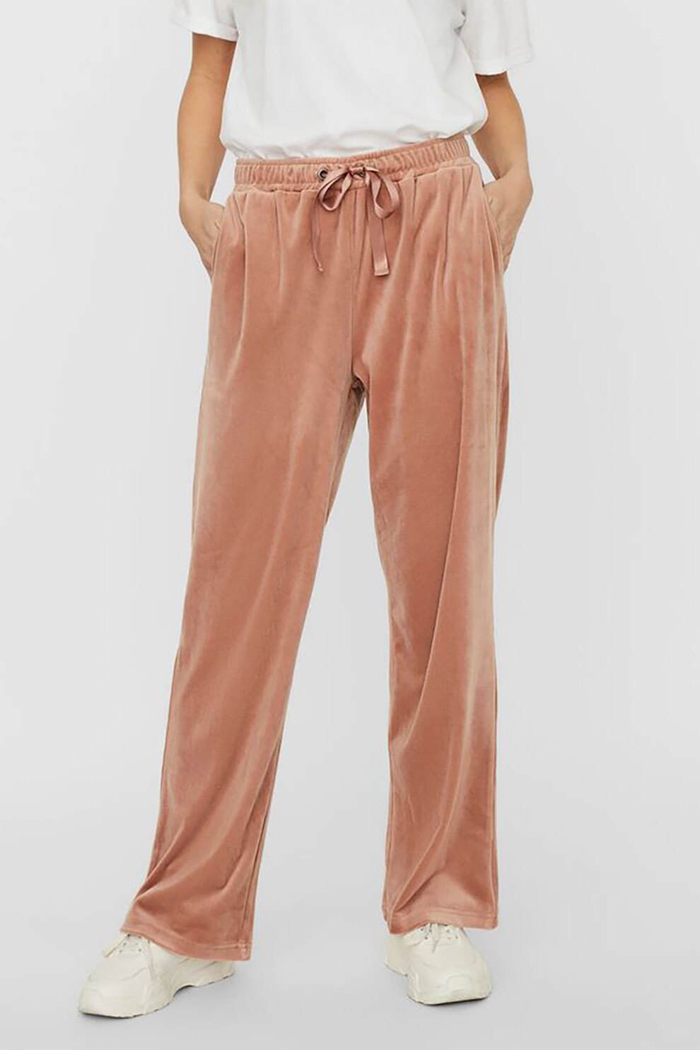Vero Moda, Pantaloni sport cu aspect catifelat si talie inalta Athena, Roz somon