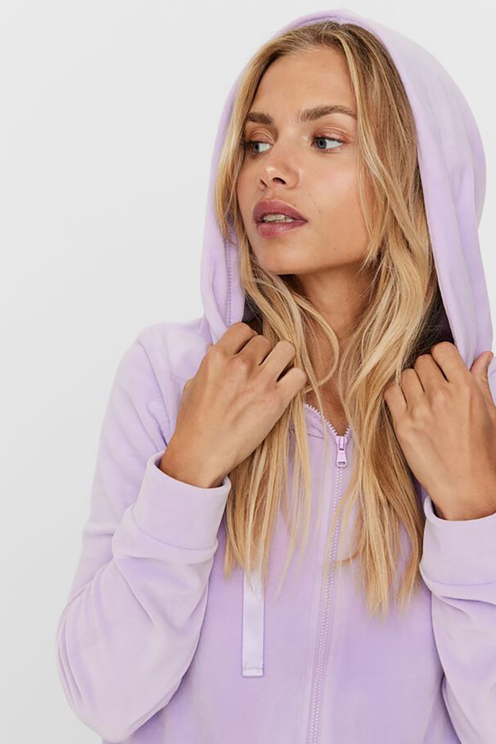 Vero Moda, Hanorac cu fermoar si aspect catifelat Athena, Lila