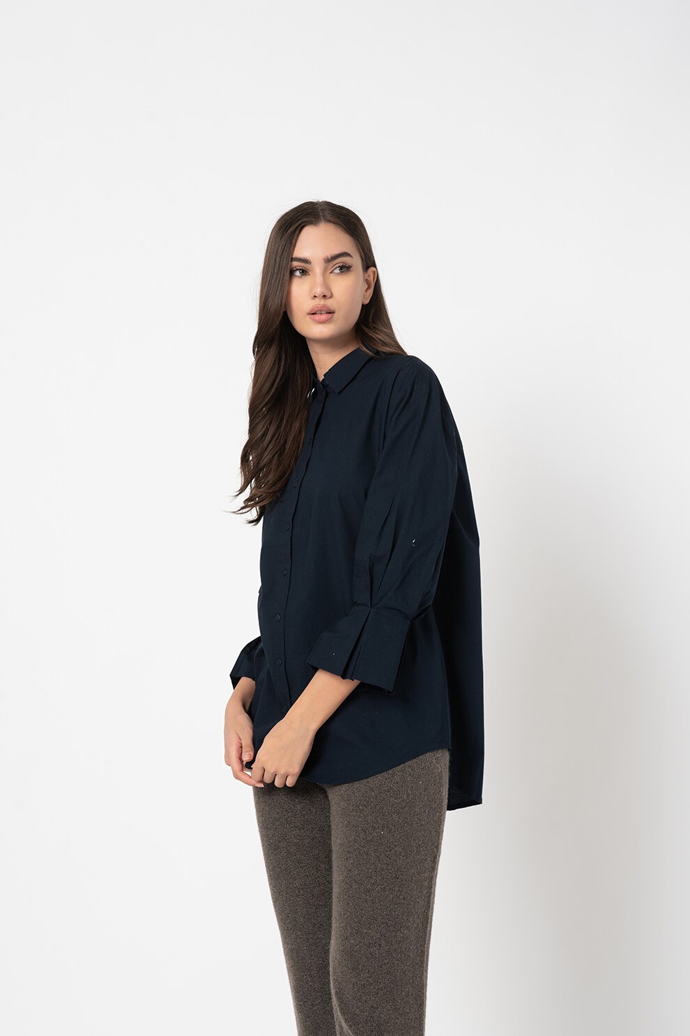 Vero Moda, Camasa lejera din bumbac organic Riley, Bleumarin