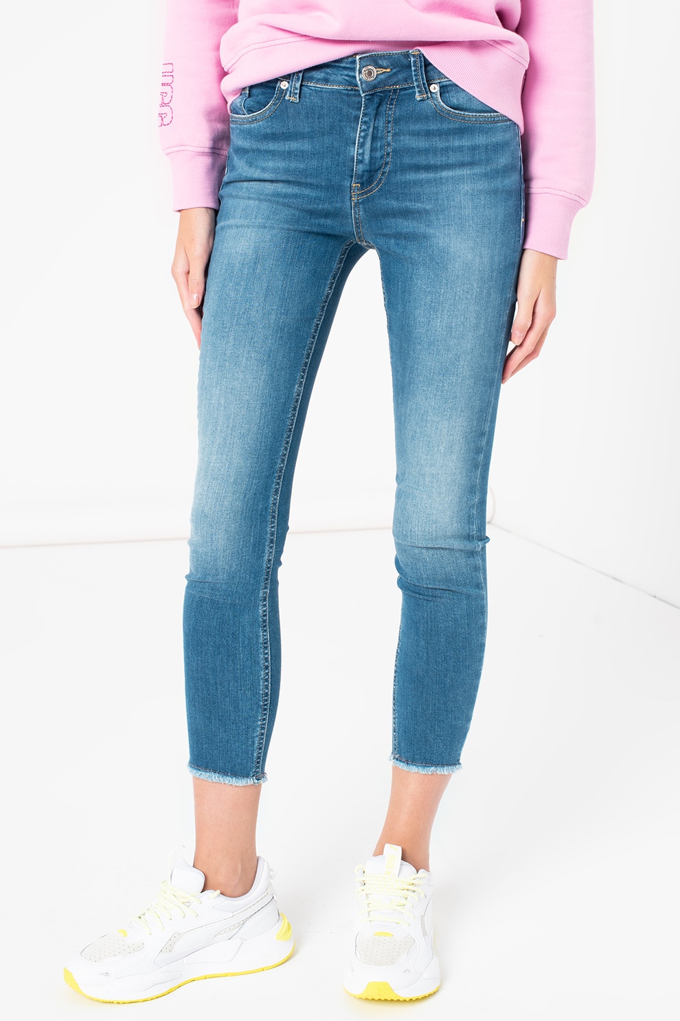 Vero Moda, Blugi crop skinny Peach, Albastru