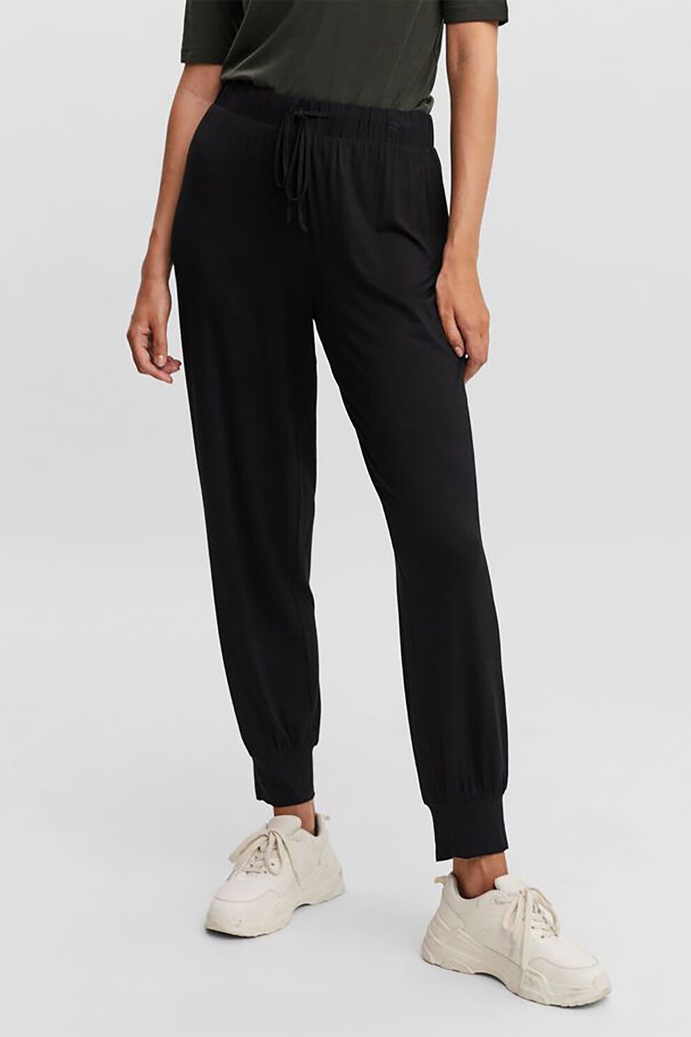 Vero Moda, Pijama lunga cu snur de ajustare, Negru