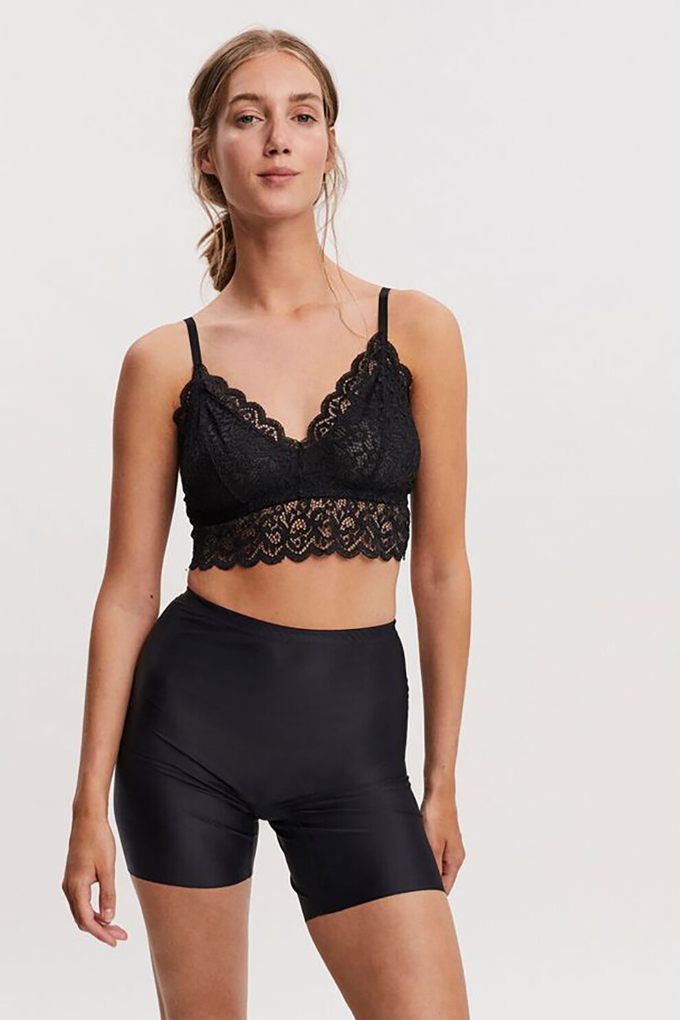 Vero Moda, Sutien din dantela Longline, Negru
