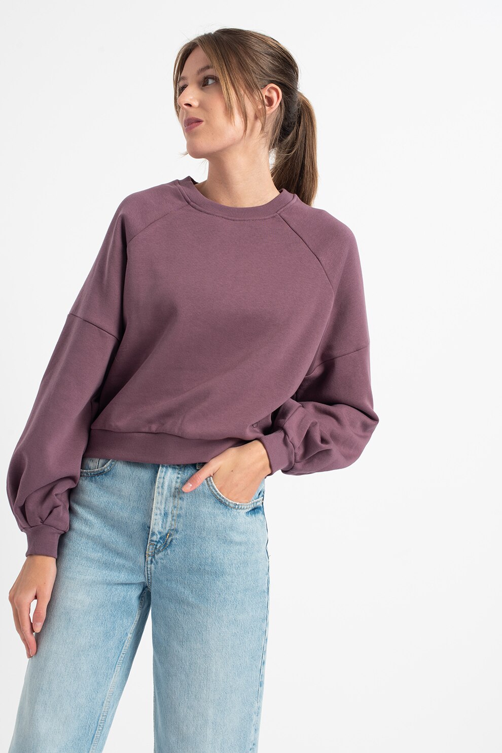 Vero Moda, Bluza sport cu maneci raglan Venus, Lila inchis