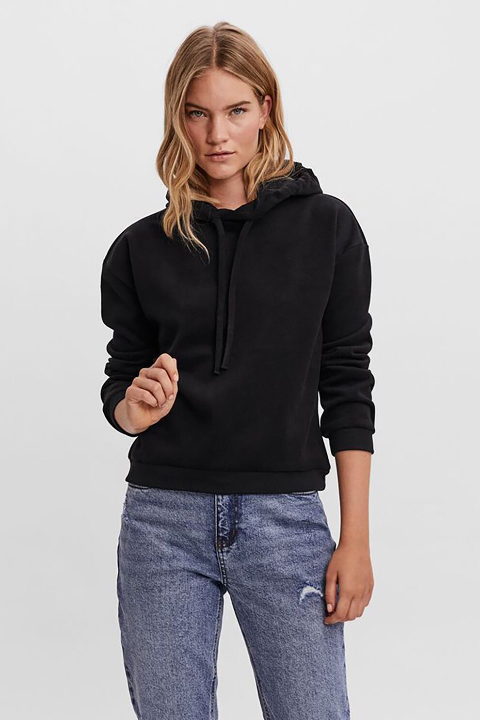 Vero Moda, Hanorac cu aspect striat si maneci cazute, Negru