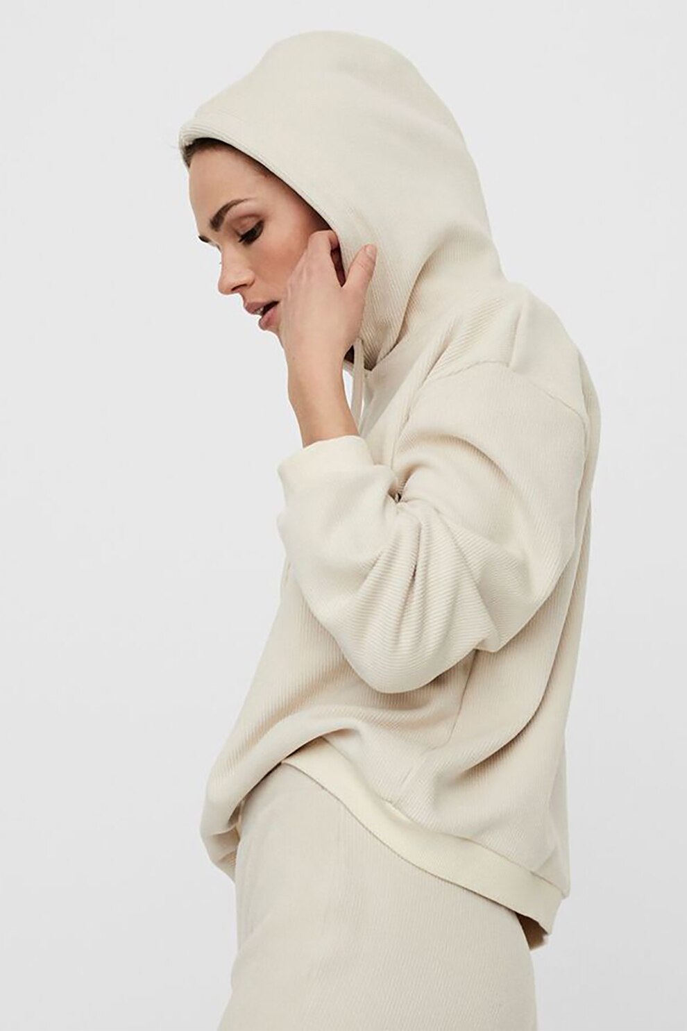 Vero Moda, Hanorac cu aspect striat si maneci cazute, Crem