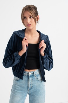 Vero Moda, Hanorac crop cu aspect catifelat Athena, Bleumarin Vero Moda, Hanorac crop cu aspect catifelat Athena, Bleumarin