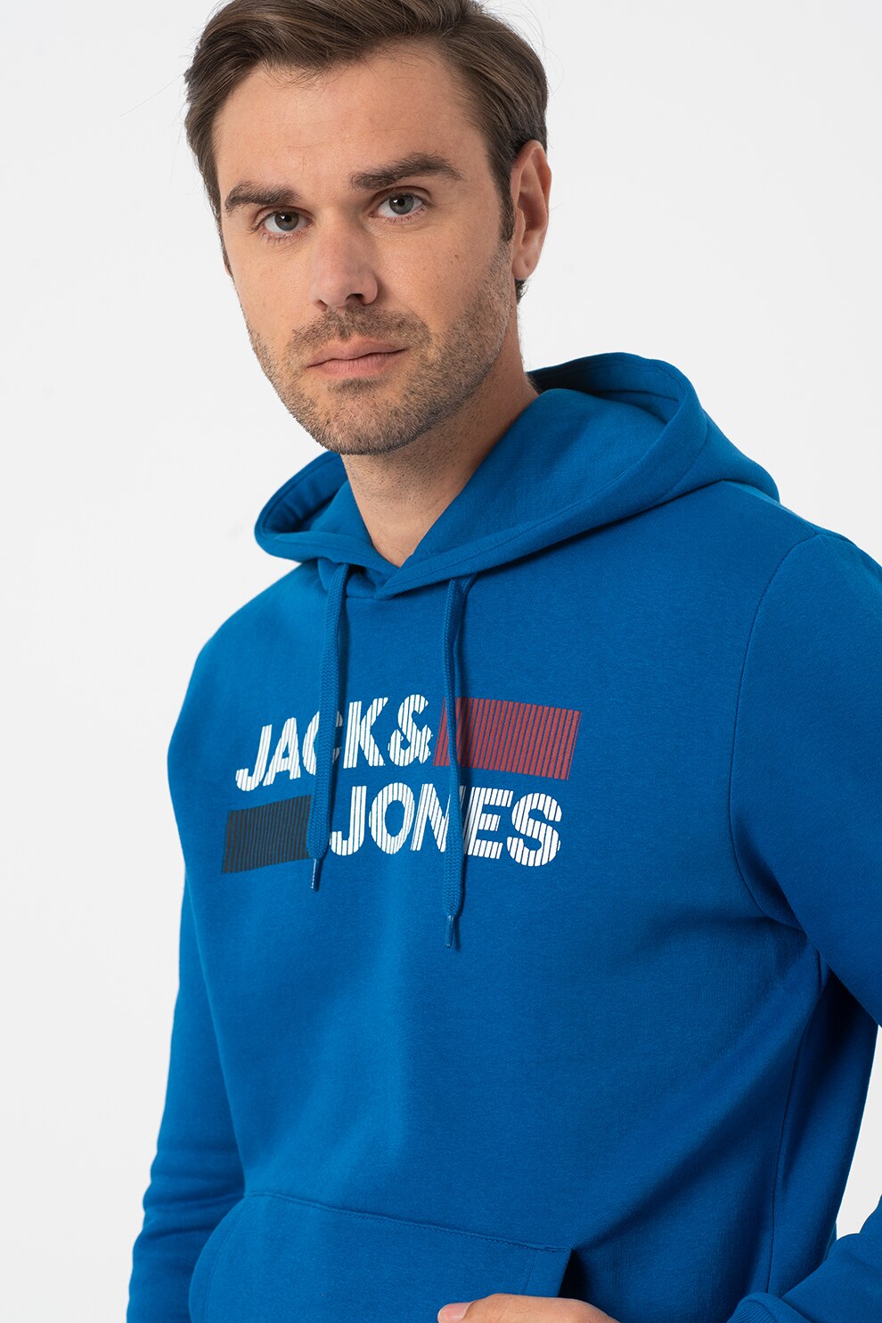 Jack&Jones, Hanorac cu imprimeu logo Ecorp, Albastru inchis