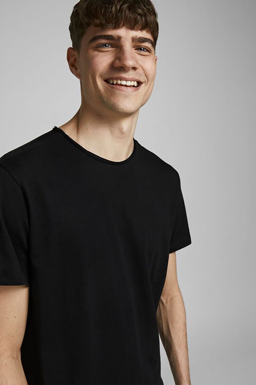Jack&Jones, Tricou de bumbac organic cu decolteu la baza gatului, Negru