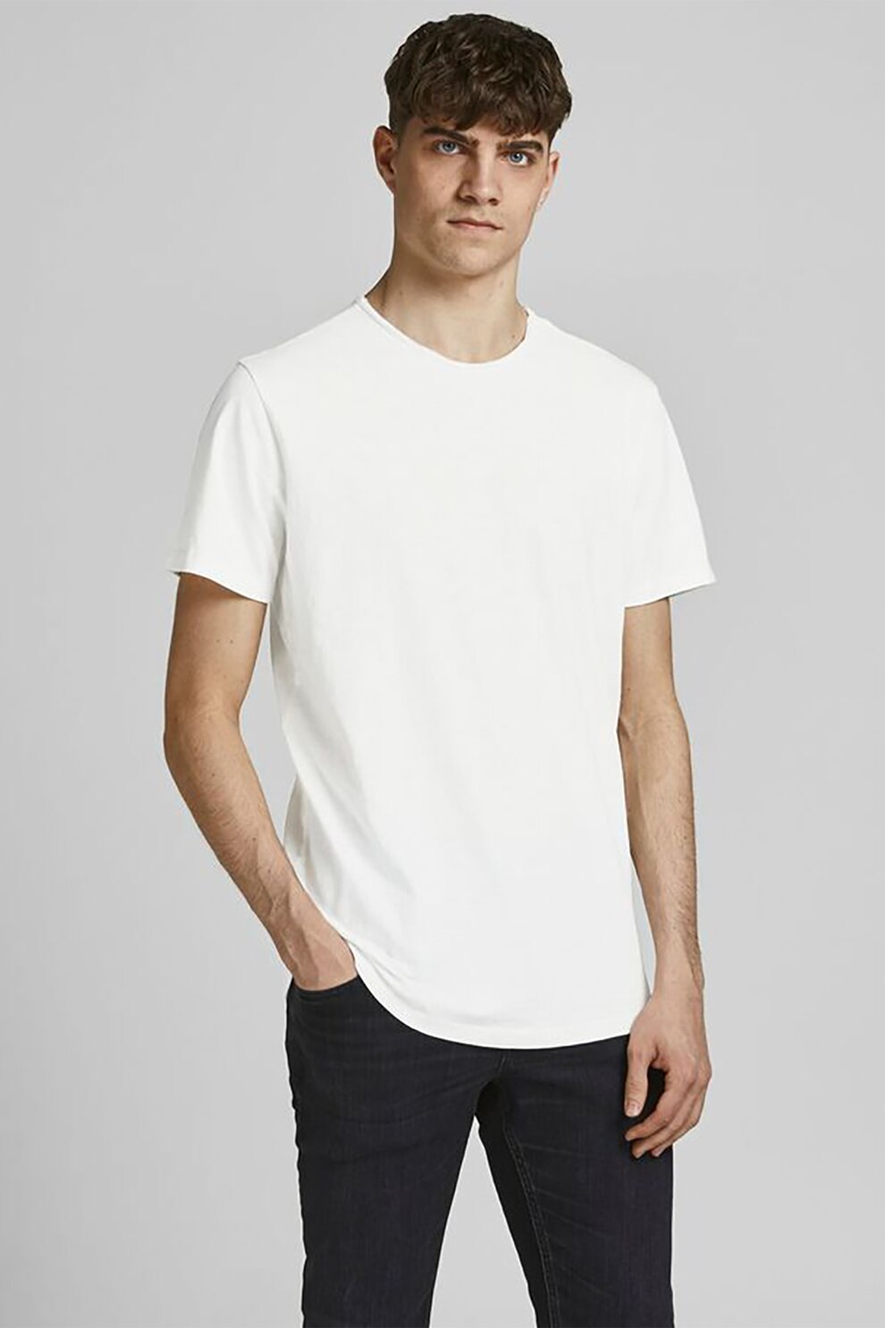 Jack&Jones, Tricou de bumbac organic cu decolteu la baza gatului, Alb