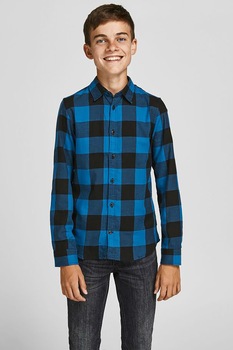 Jack&Jones, Camasa regular fit din bumbac cu model in carouri, Albastru/Negru Jack&Jones, Camasa regular fit din bumbac cu model in carouri, Albastru/Negru