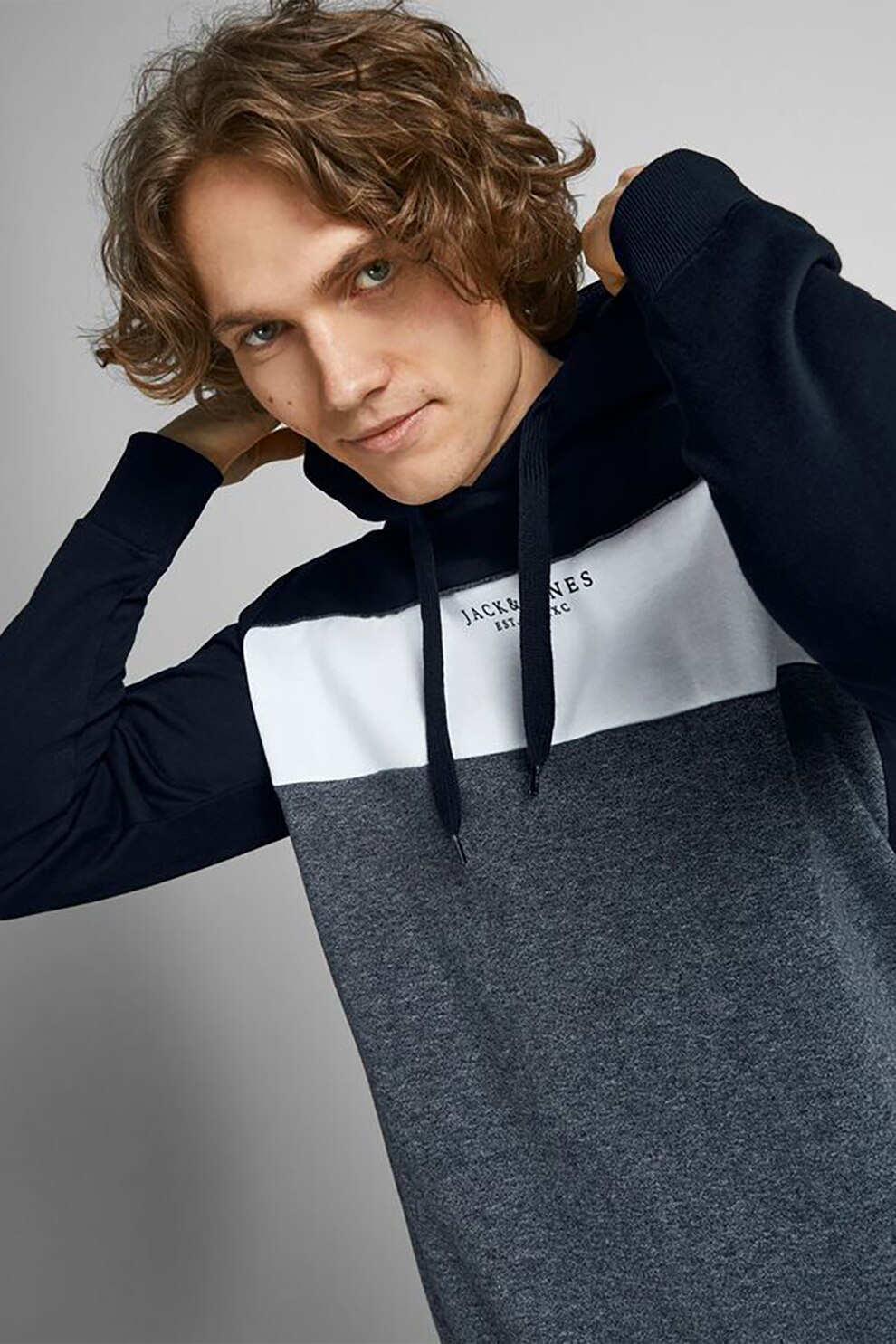 Jack&Jones, Hanorac regular fit Monse, Bleumarin/Alb, XL