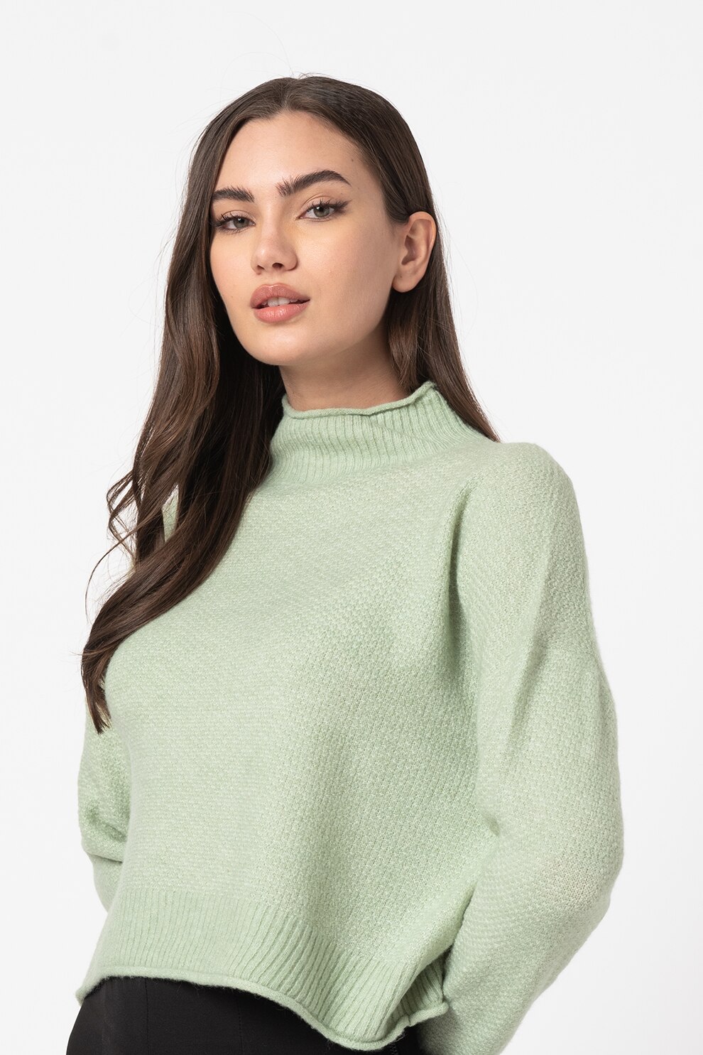 Only, Pulover cu model crop Karinna, Verde menta