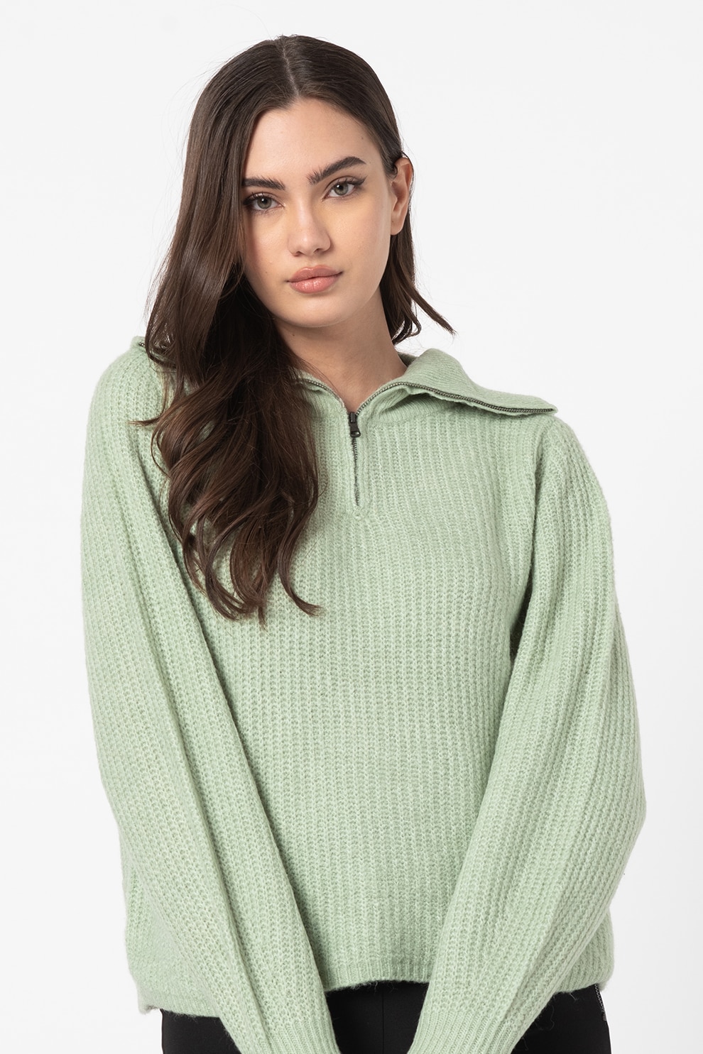 Only, Pulover cu fermoar scurt Karinna, Verde menta