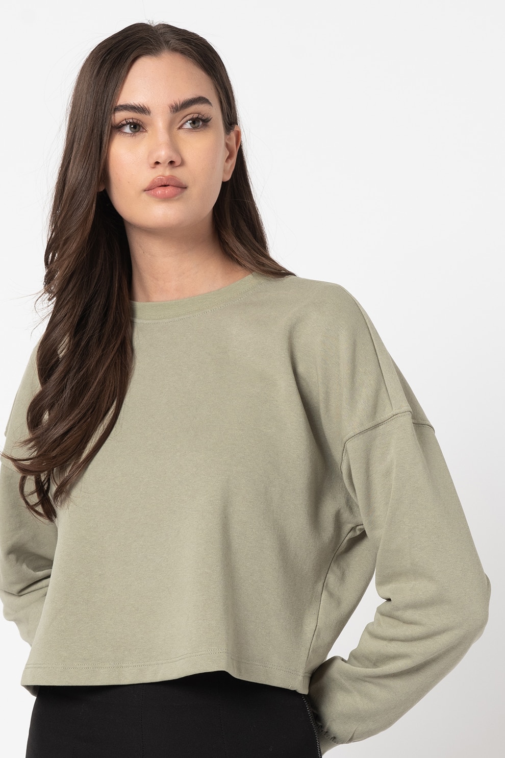 Only, Bluza sport crop din amestec de bumbac organic Bless, Verde pal