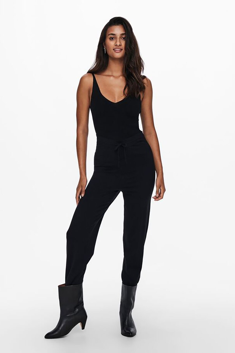 Only, Pantaloni tricotati slim fit cu talie inalta, Negru