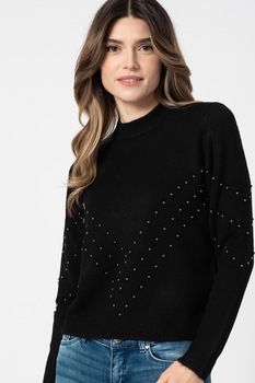 Only, Pulover cu aplicatii cu tinte Miley, Negru/Argintiu Only, Pulover cu aplicatii cu tinte Miley, Negru/Argintiu