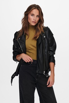 Only, Jacheta biker din piele ecologica, Negru Only, Jacheta biker din piele ecologica, Negru