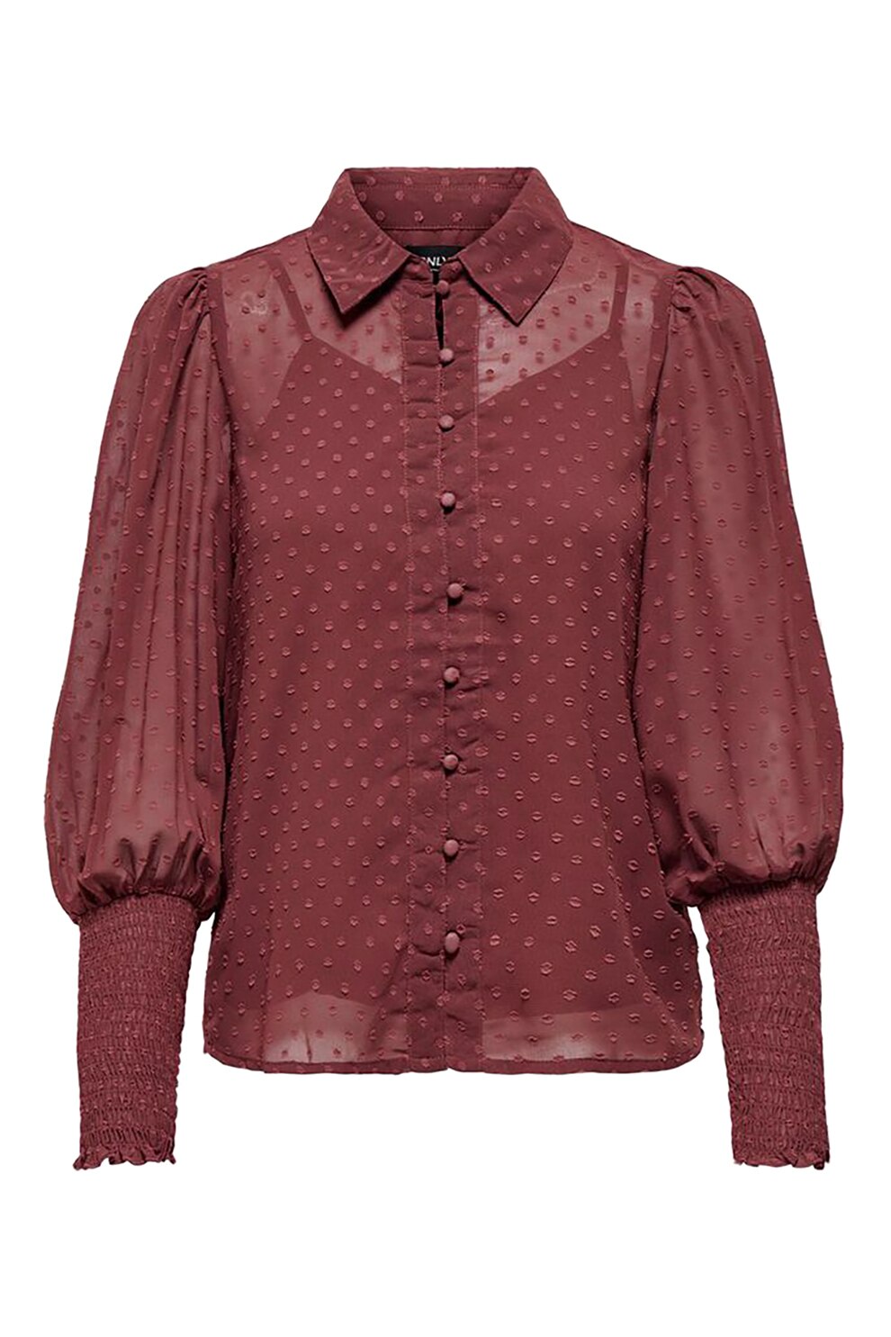Only, Camasa din bumbac organic cu model cu buline, Visiniu, XS