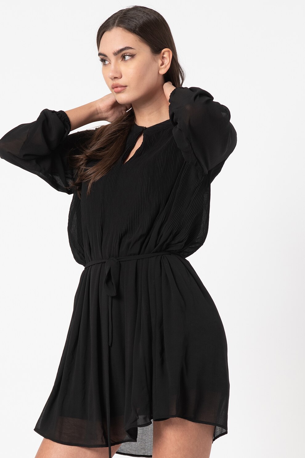 JdY, Rochie vaporoasa cu cordon in talie Dora, Negru