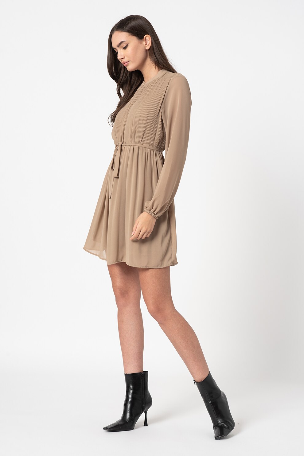 JdY, Rochie vaporoasa cu cordon in talie Dora, Maro nisip