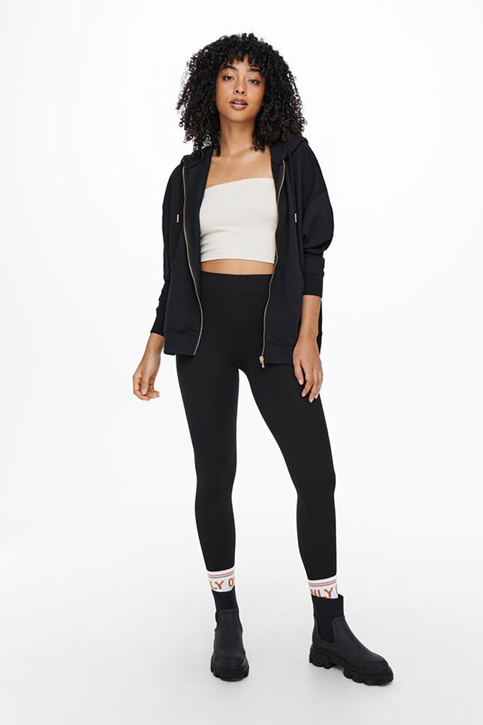 Only, Colanti cu aspect striat si talie inalta Gwen, Negru