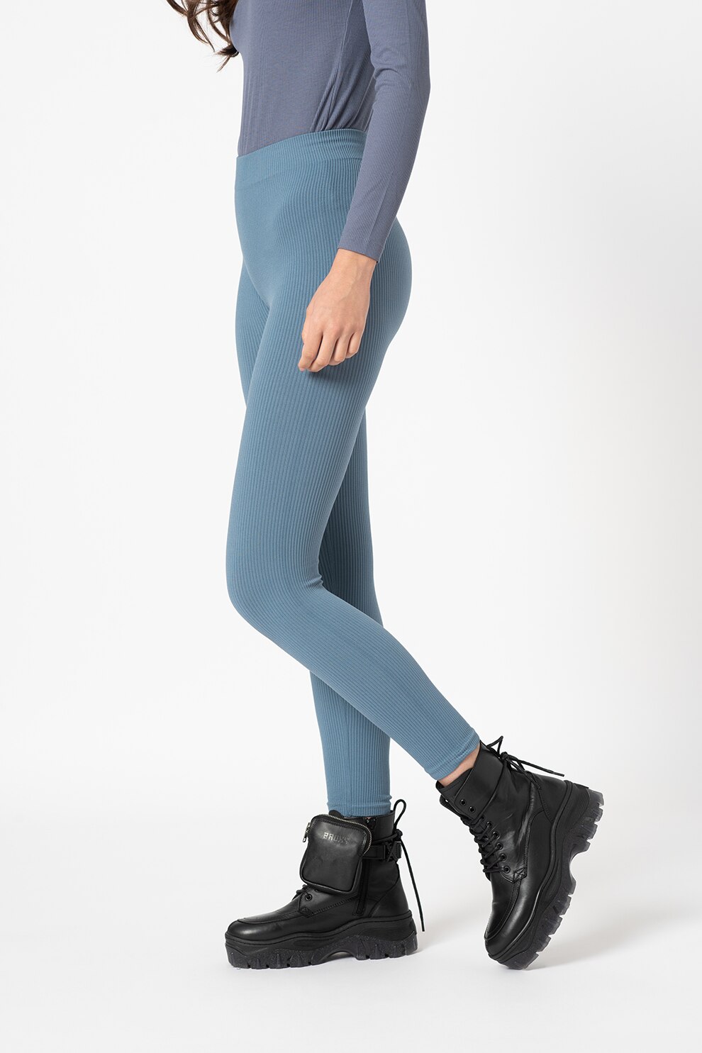 Only, Colanti cu aspect striat si talie inalta Gwen, Albastru lavanda