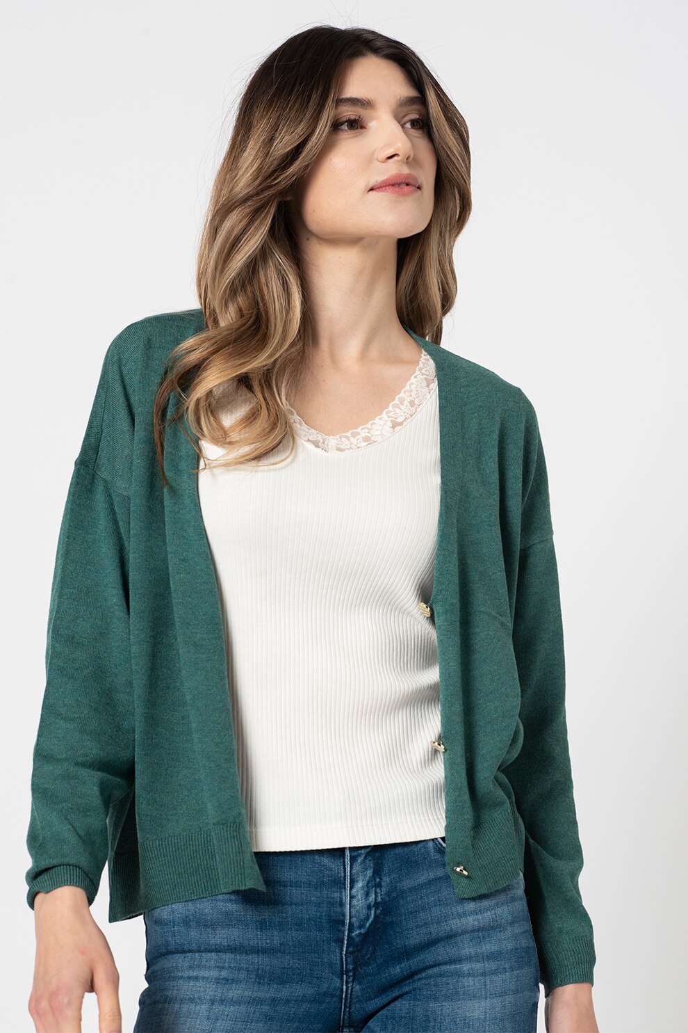 Only, Cardigan cu decolteu in V Alona, Verde marin