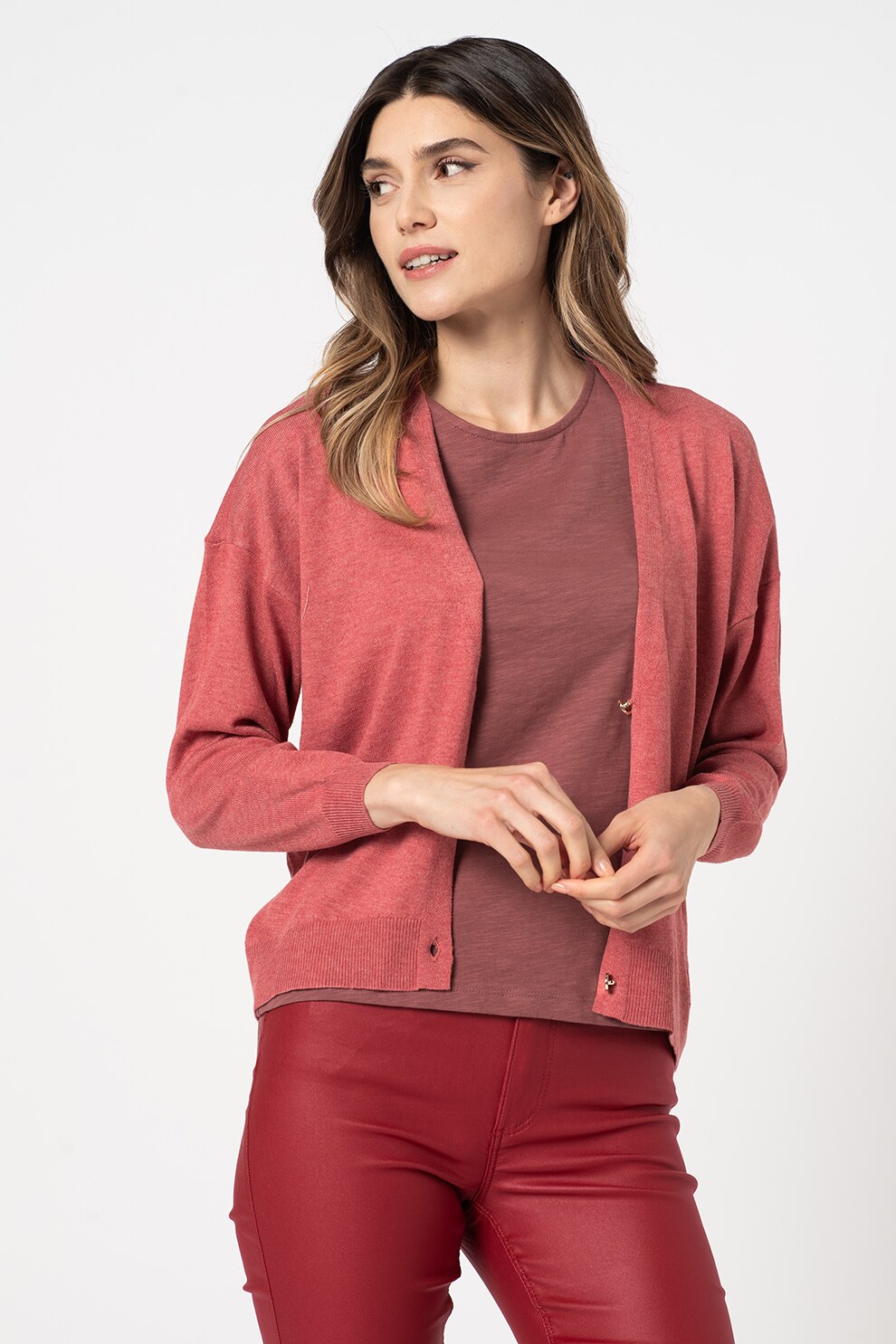 Only, Cardigan cu decolteu in V Alona, Rosu stins