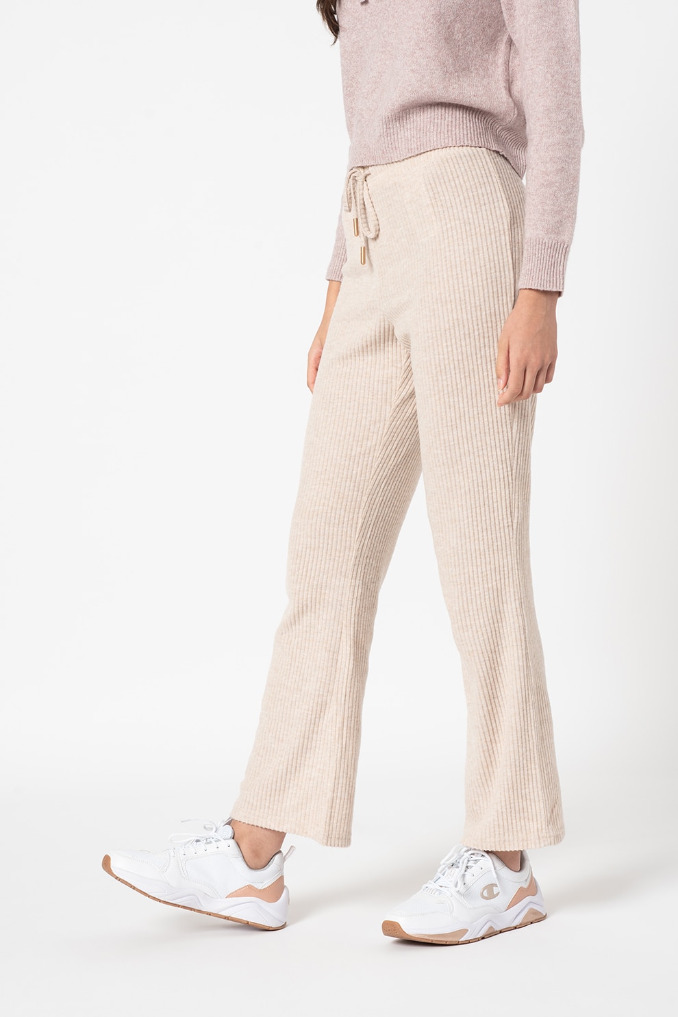 Only, Pantaloni evazati cu aspect striat Cortney, Bej melange