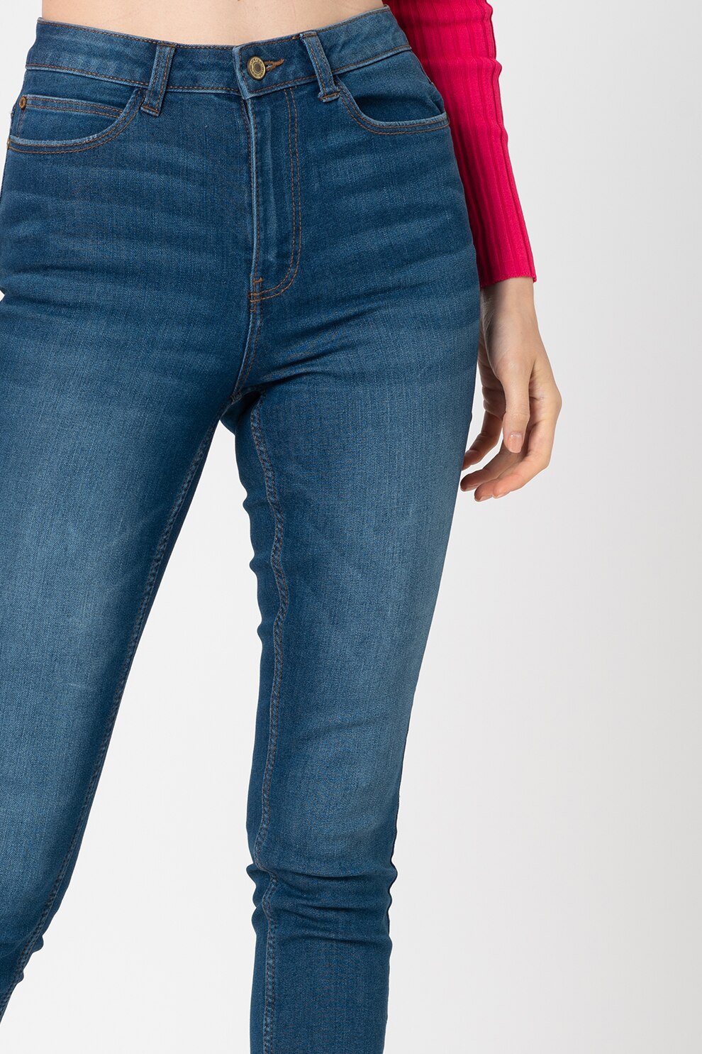 JdY, Blugi skinny cu talie inalta Sonja, Albastru