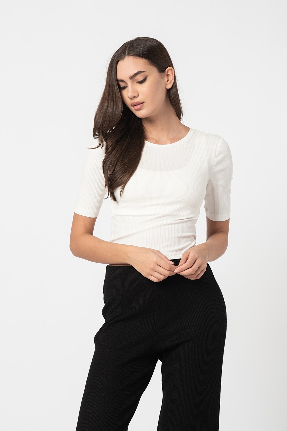 Only, Bluza din bumbac cu aspect striat Simple, Alb