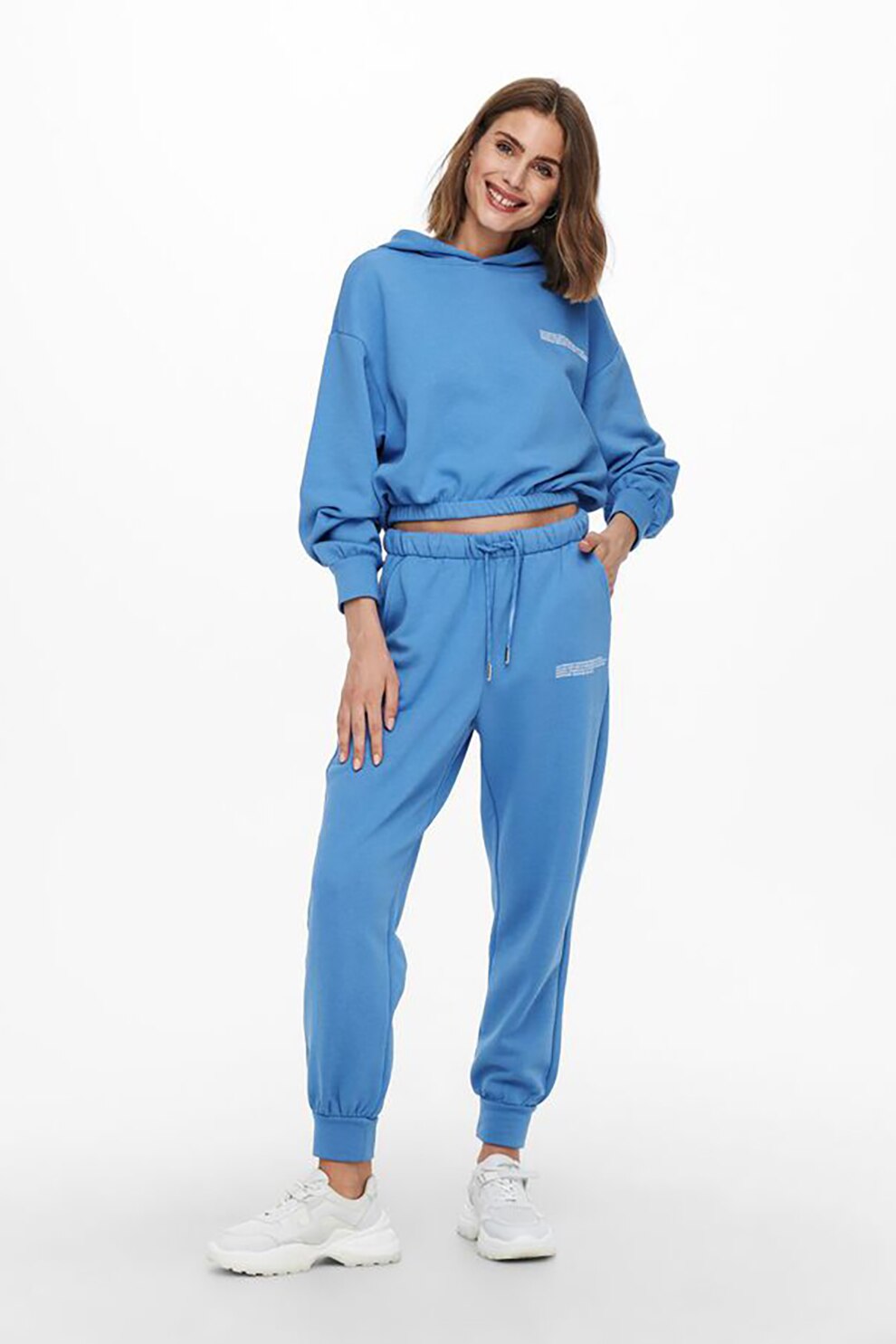 Only, Hanorac crop din amestec de bumbac organic, Albastru