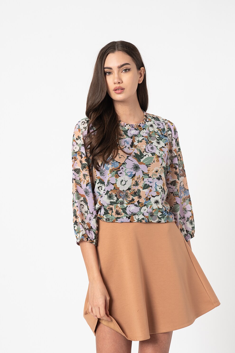 Only, Bluza cu maneci 3/4 cu model floral Star, Multicolora