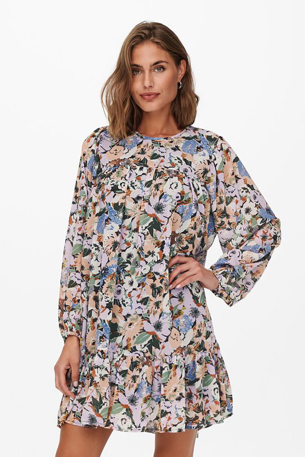 Only, Rochie cu imprimeu floral si terminatie evazata, Multicolora