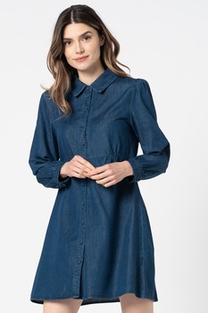 Only, Rochie-camasa din denim cu fronseuri Hattie, Albastru inchis, M Only, Rochie-camasa din denim cu fronseuri Hattie, Albastru inchis, M