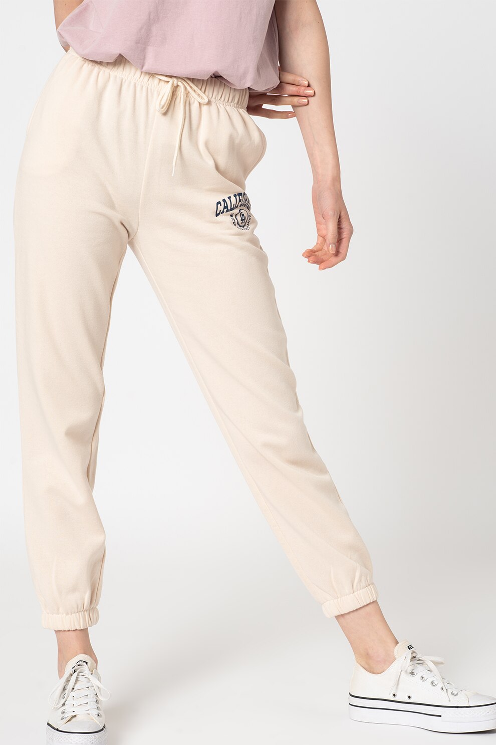 Only, Pantaloni sport cu snur in talie Comfy, Maro nisip