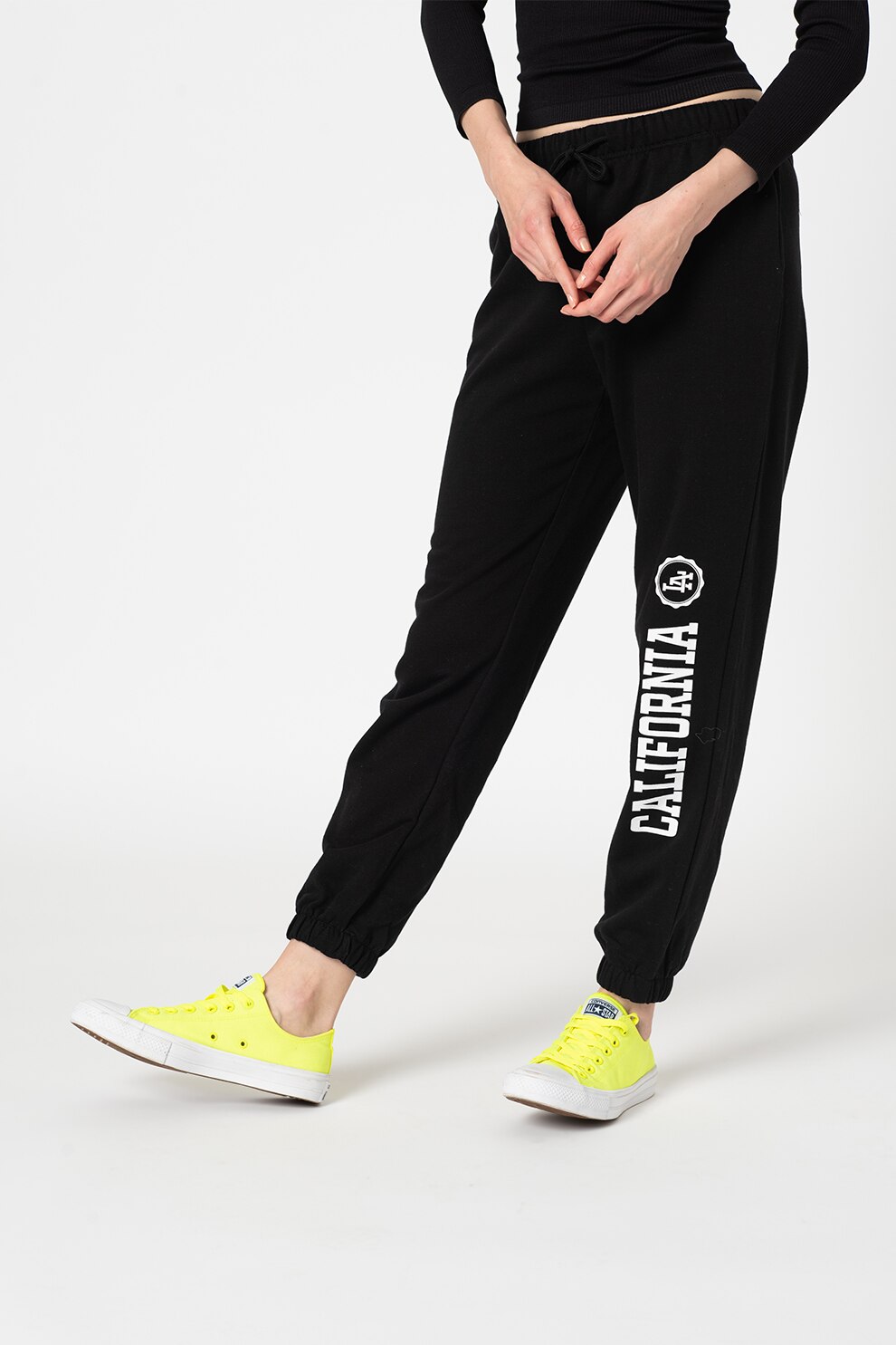 Only, Pantaloni sport cu snur in talie Comfy, Negru