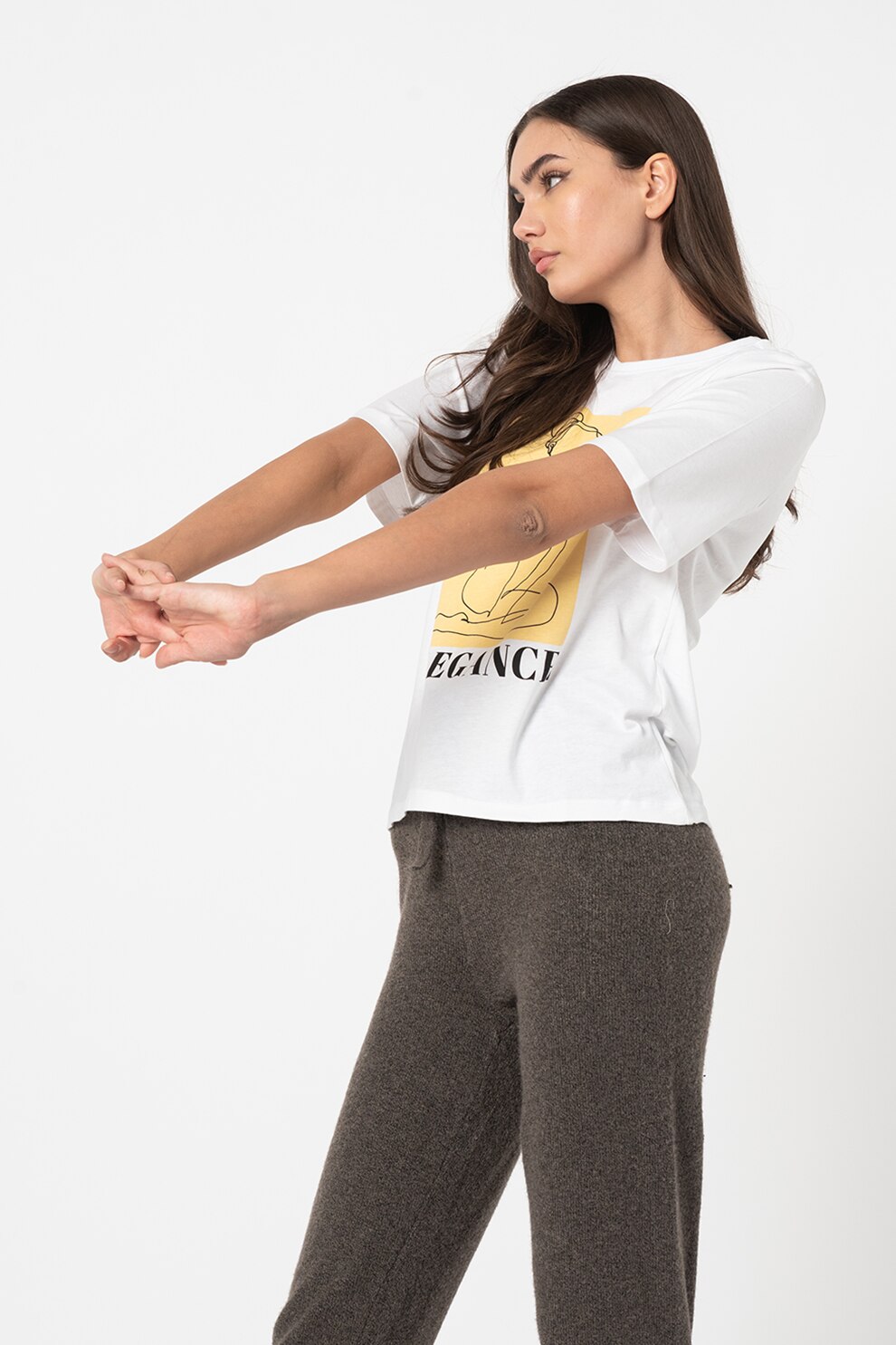 Only, Tricou din bumbac cu imprimeu grafic Sandy, Alb/Galben