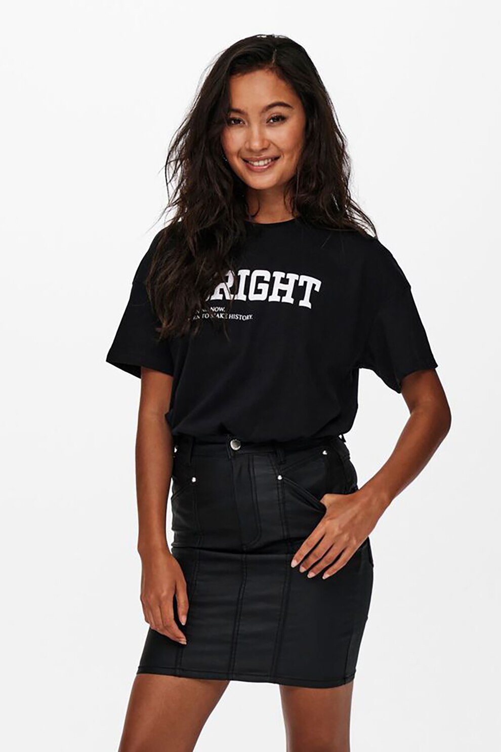 Only, Tricou supradimensionat cu maneci cazute, Negru/Alb