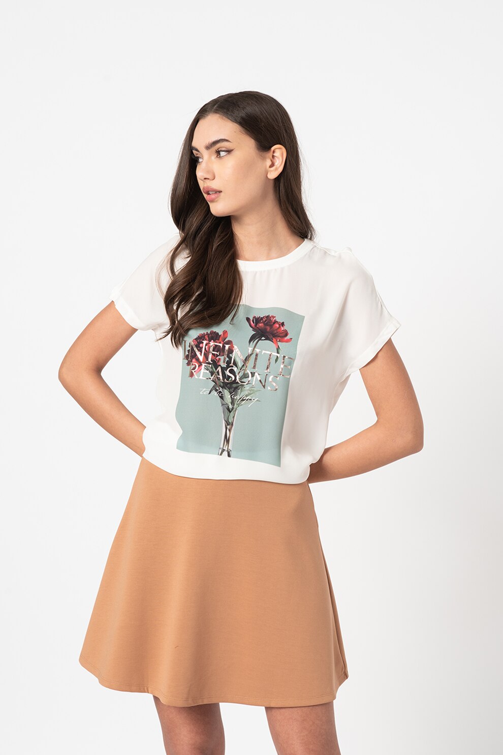 Only, Tricou din viscoza cu decolteu la baza gatului Falton, Alb