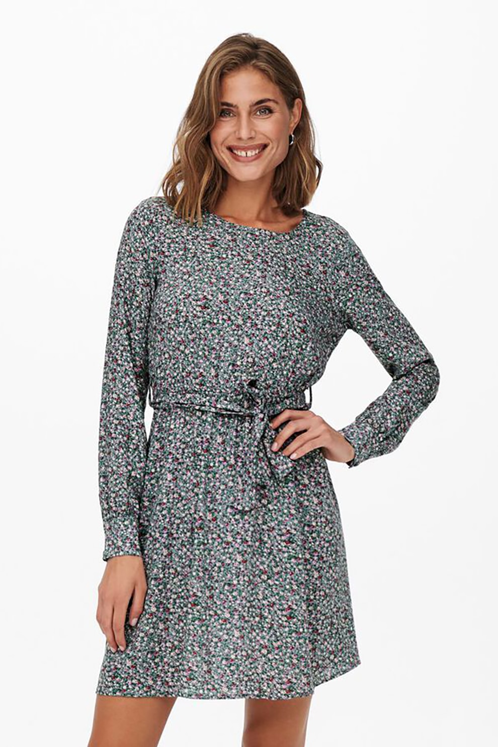 Only, Rochie cu imprimeu floral si cordon in talie, Multicolora