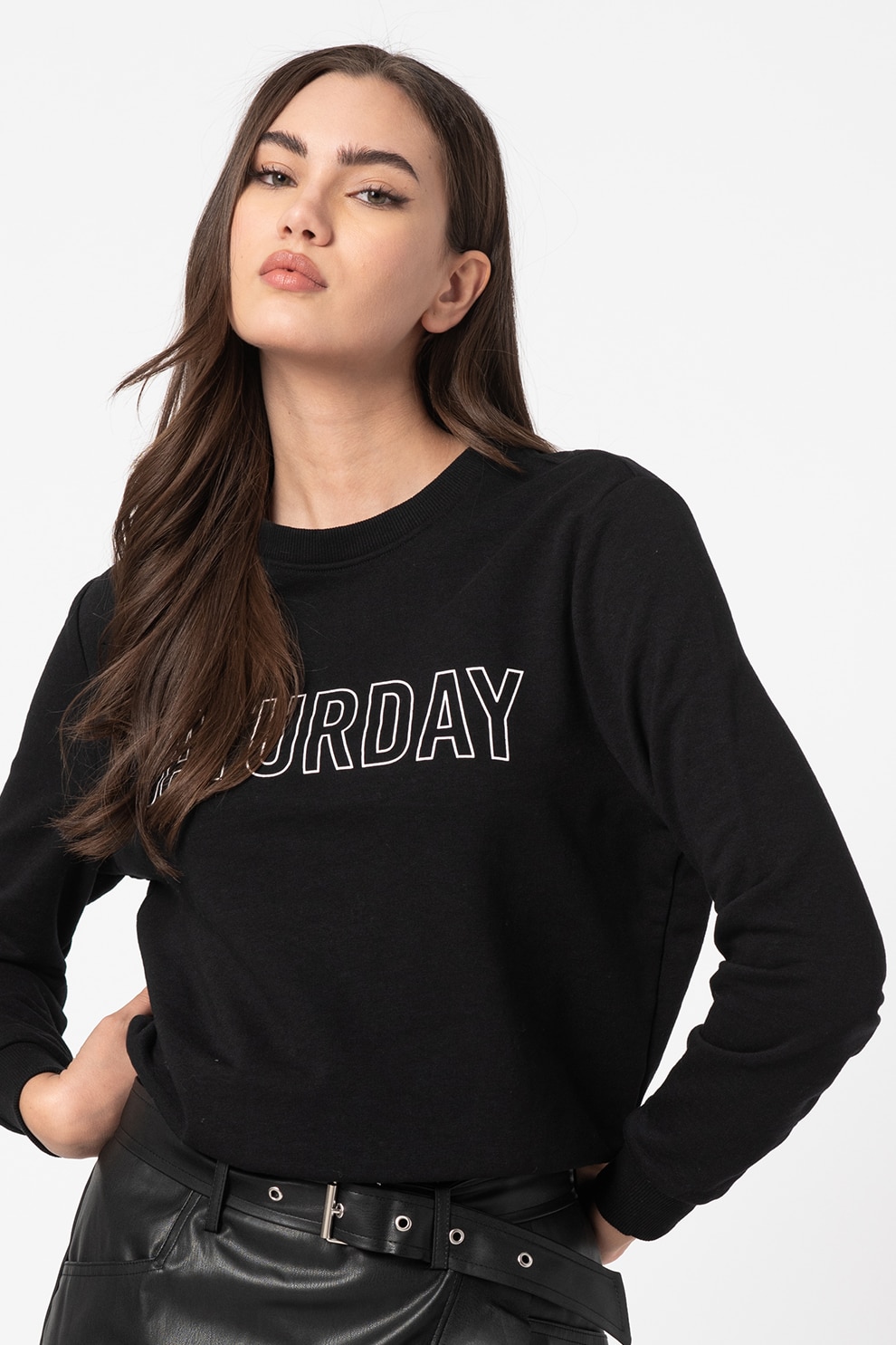 Only, Bluza sport cu decolteu la baza gatului Weekday, Negru/Alb