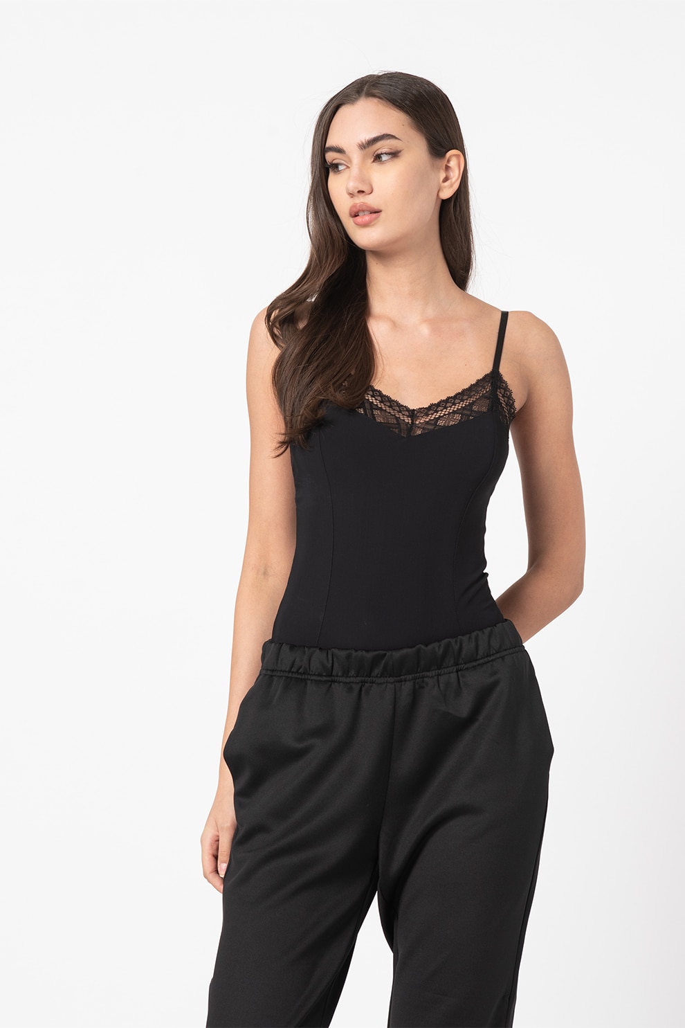 Only, Body cu detalii de dantela Bara, Negru