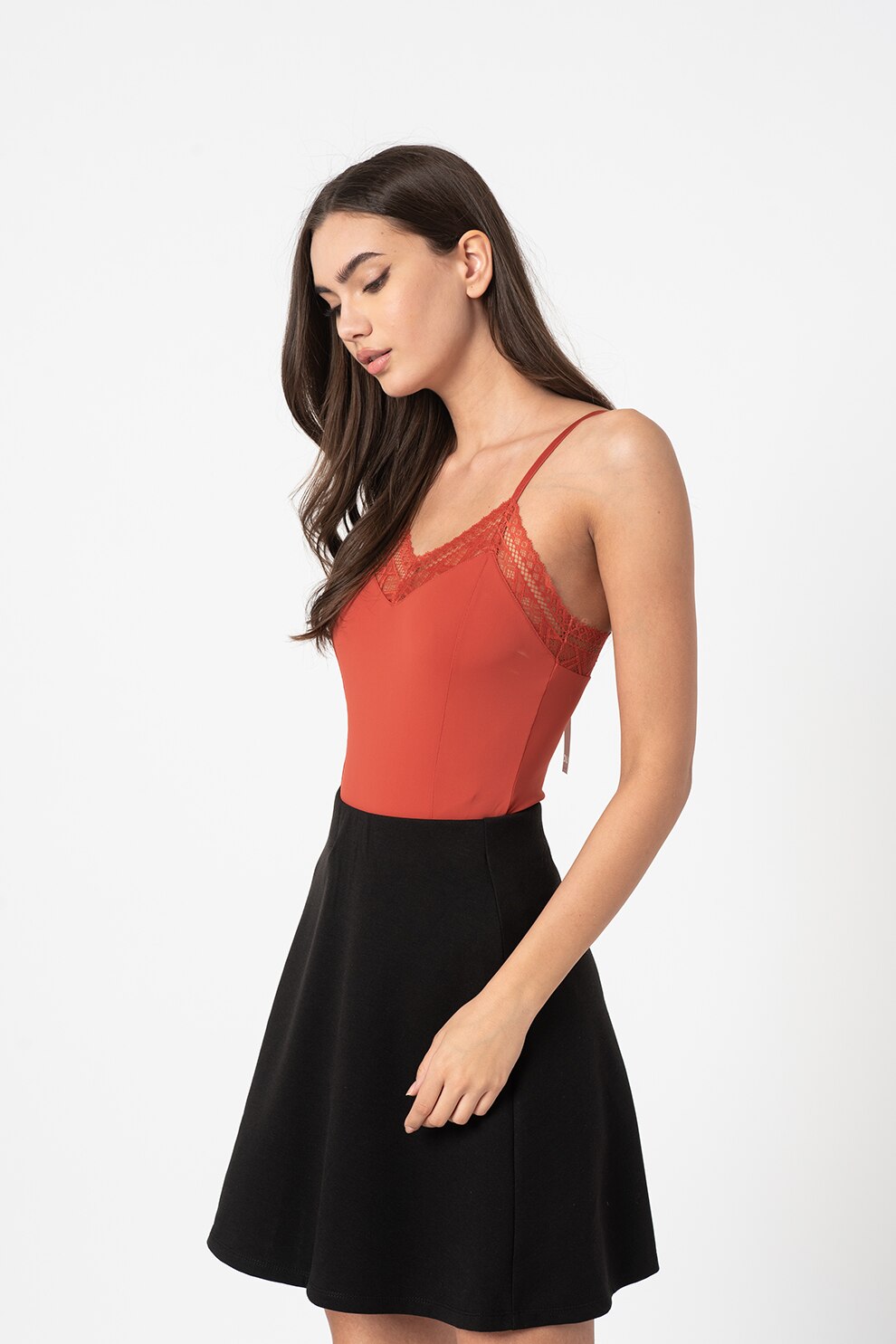 Only, Body cu detalii de dantela Bara, Rosu stins