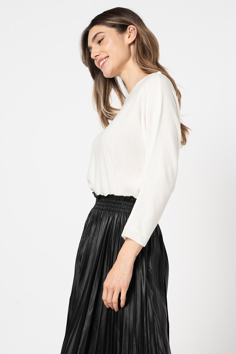 JdY, Pulover cu maneci 3/4 Fika, Alb