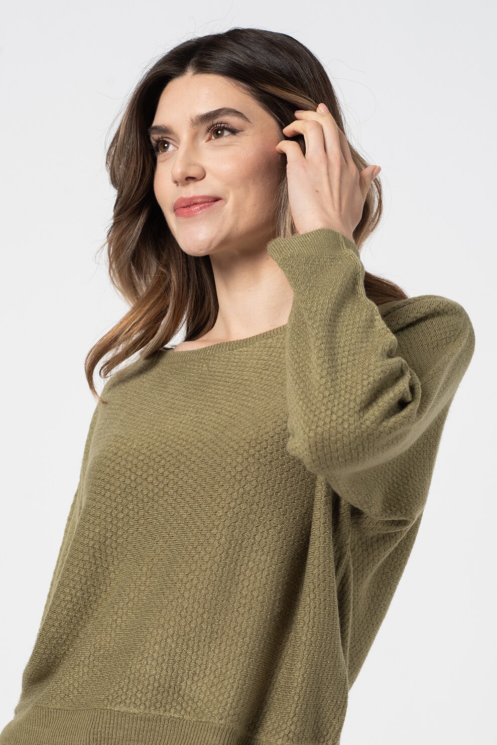 JdY, Pulover cu maneci 3/4 Fika, Verde olive